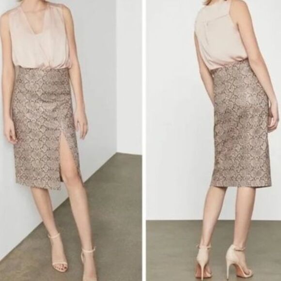 BCBG MaxAzria Faux Leather Snakeskin Animal Print Midi Skirt Size S - Picture 1 of 9